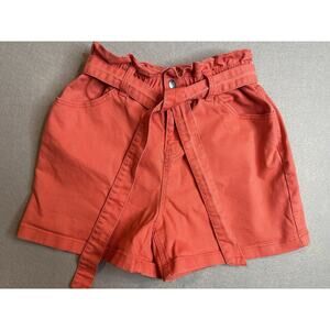 Y2K Women’s Shorts Sz 6 Salmon Paper Bag High Waist Belted Retro Time Tru Denim